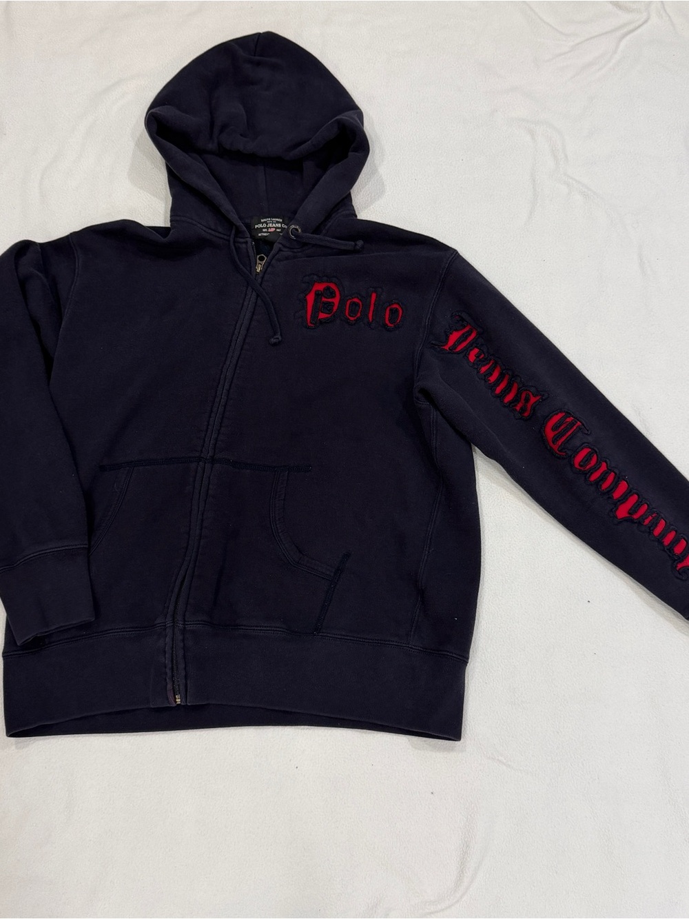 Vtg Ralph Lauren Polo Jeans Hoodie Mens M Medium Navy Spellout Full Zip 90s Y2k